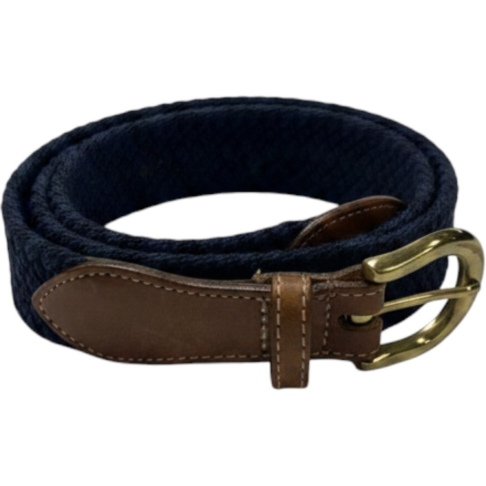 Vintage LL Bean Belt Blue Woven Braided Brass Buckle Leather Size L Preppy